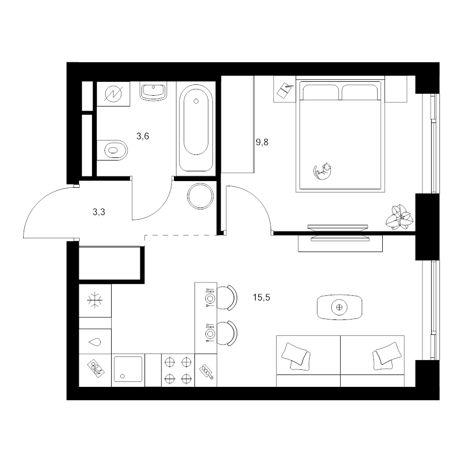 2 ккв (Евро) 32,2 м²