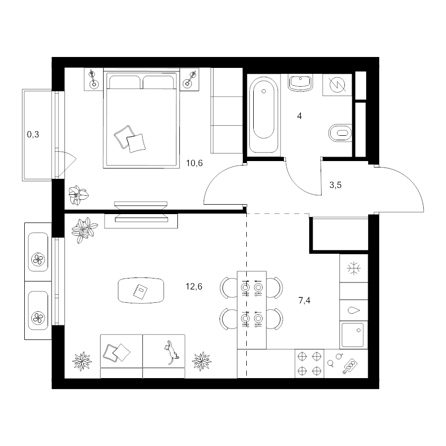 2 ккв (Евро) 38,4 м²