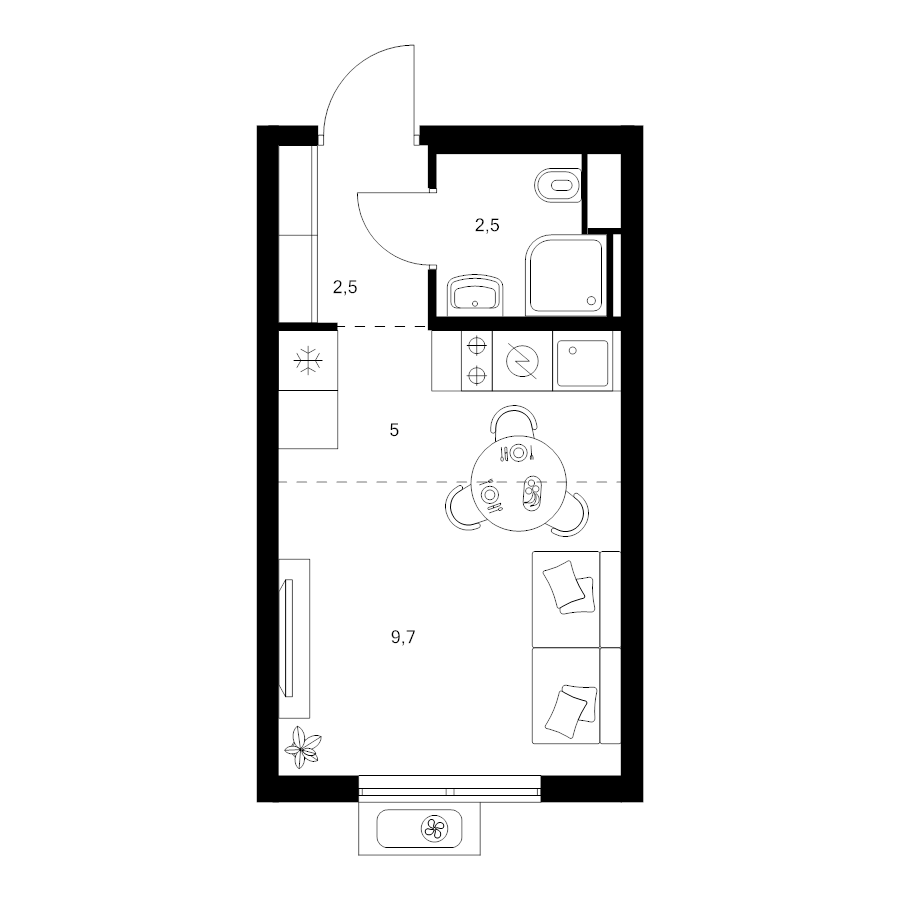 Студия 19,7 м²