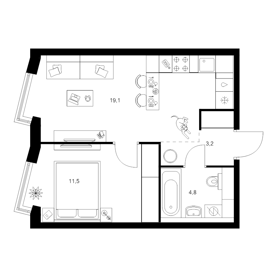 2 ккв (Евро) 38,6 м²