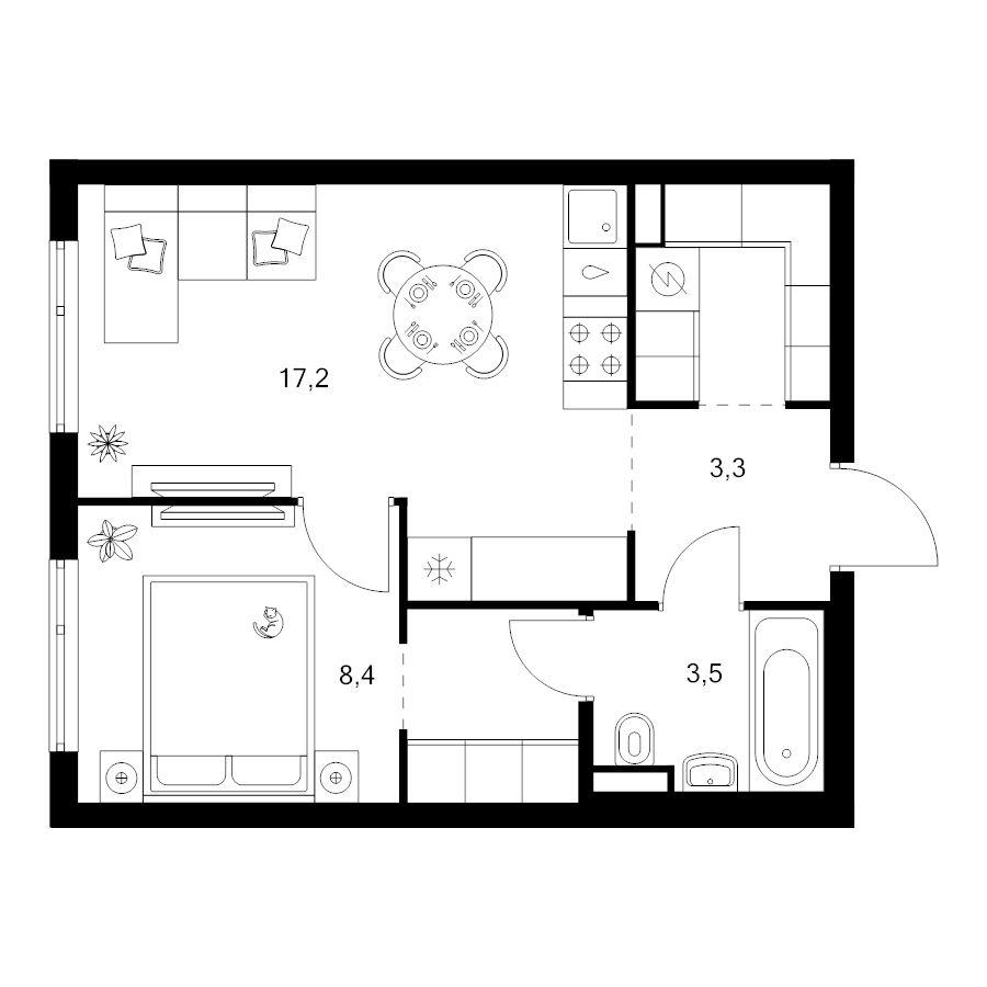 2 ккв (Евро) 38,9 м²