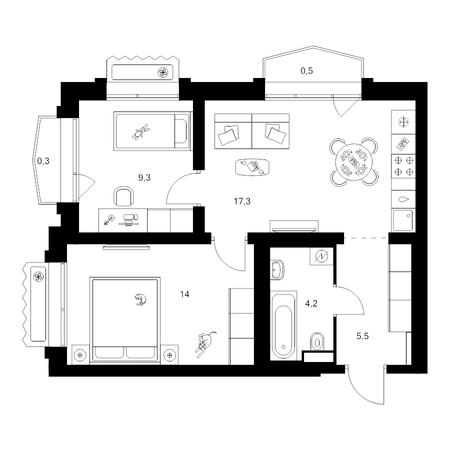 3 ккв (Евро) 51,1 м²
