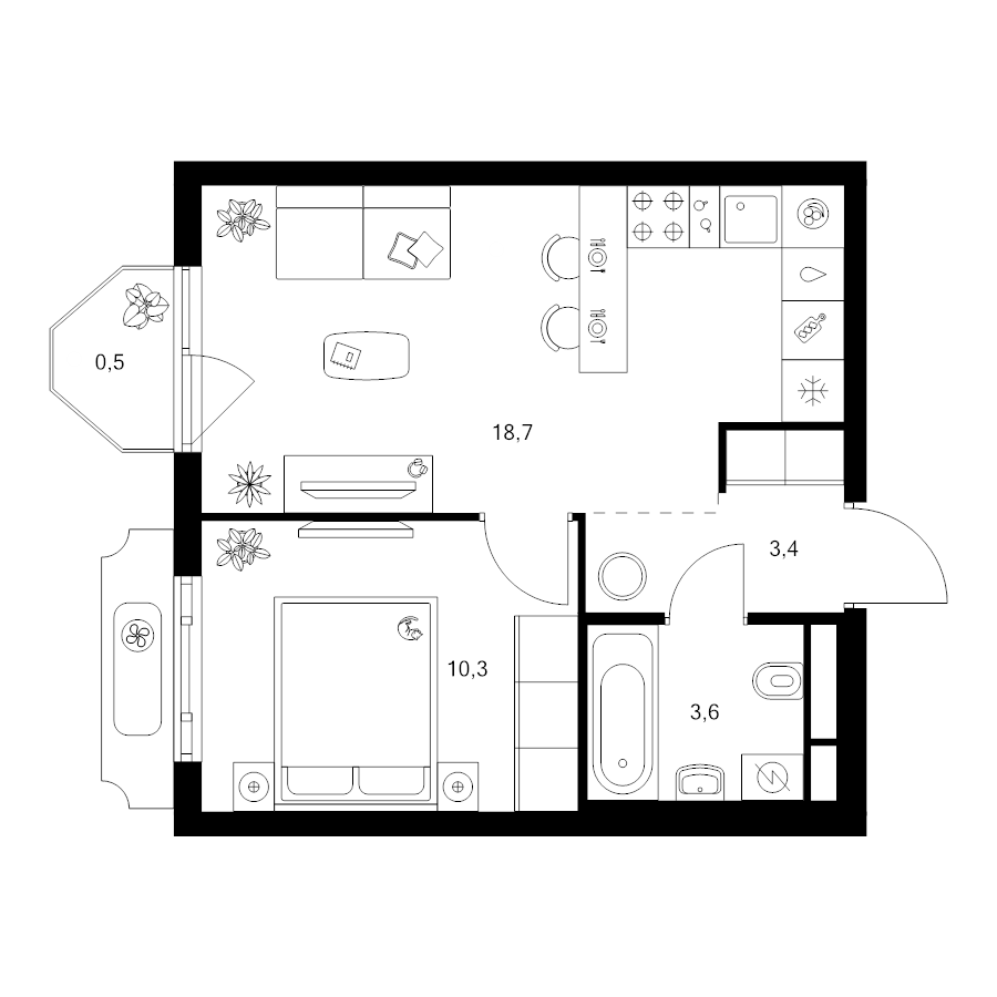 2 ккв (Евро) 36,5 м²