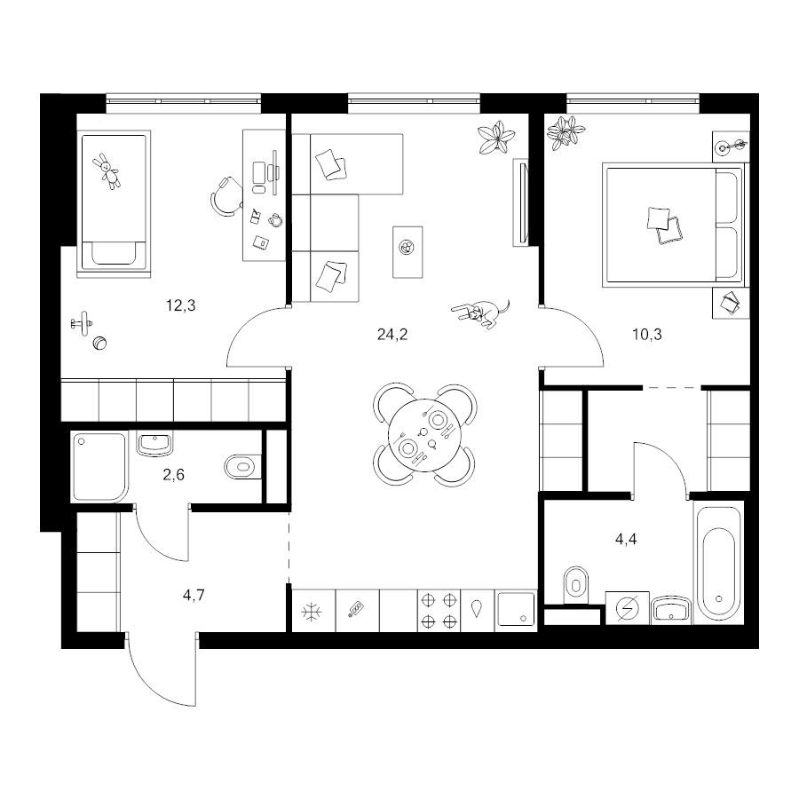 3 ккв (Евро) 61,6 м²
