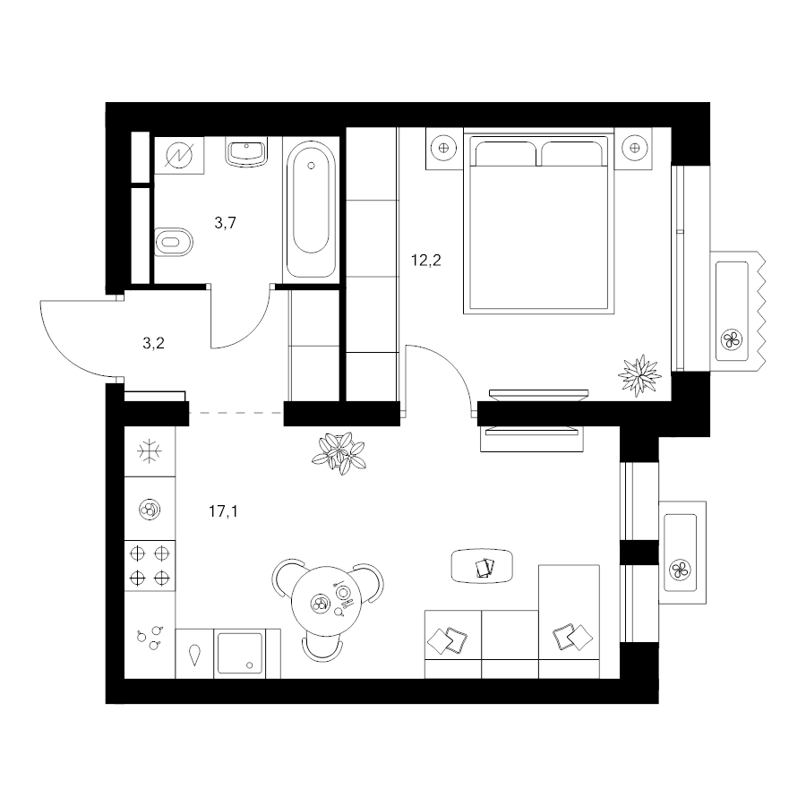 2 ккв (Евро) 36,2 м²