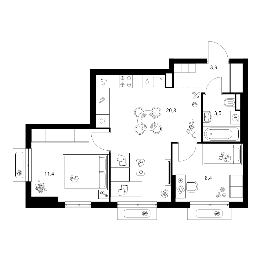 3 ккв (Евро) 48 м²
