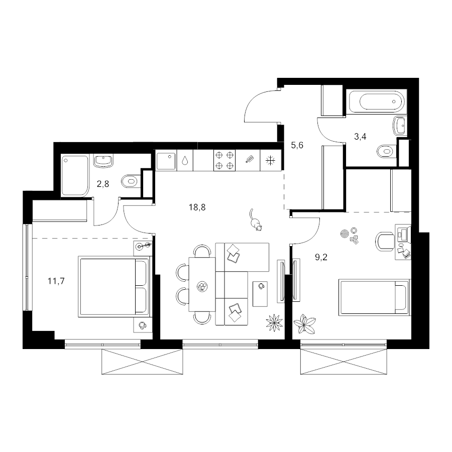 3 ккв (Евро) 57,2 м²