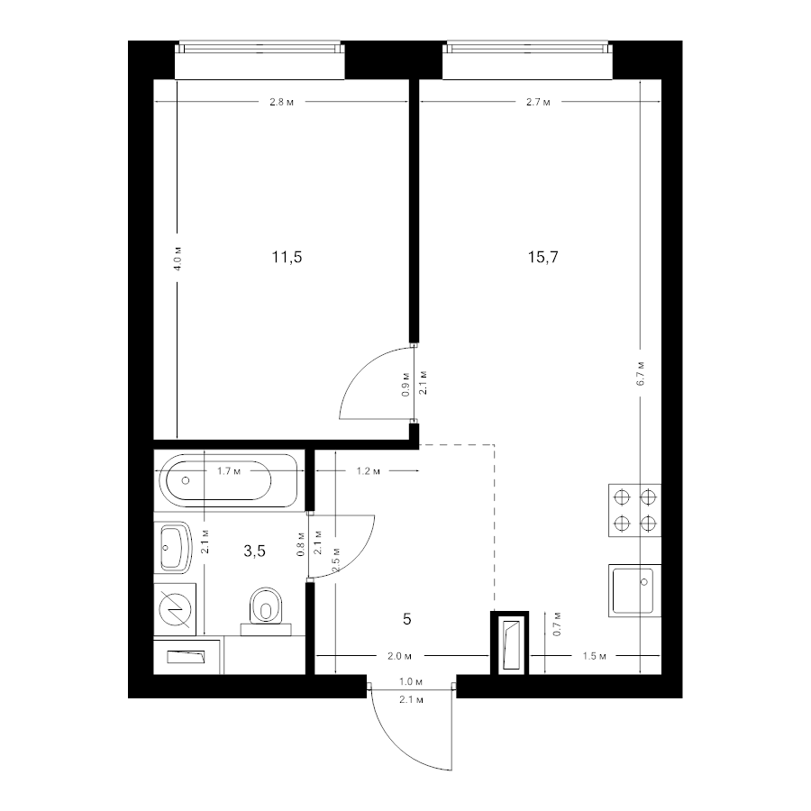 2 ккв (Евро) 35,7 м²