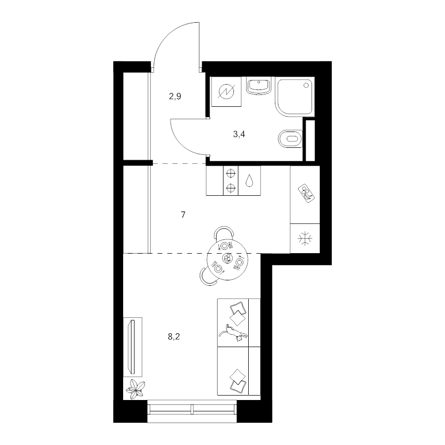 Студия 21,5 м²