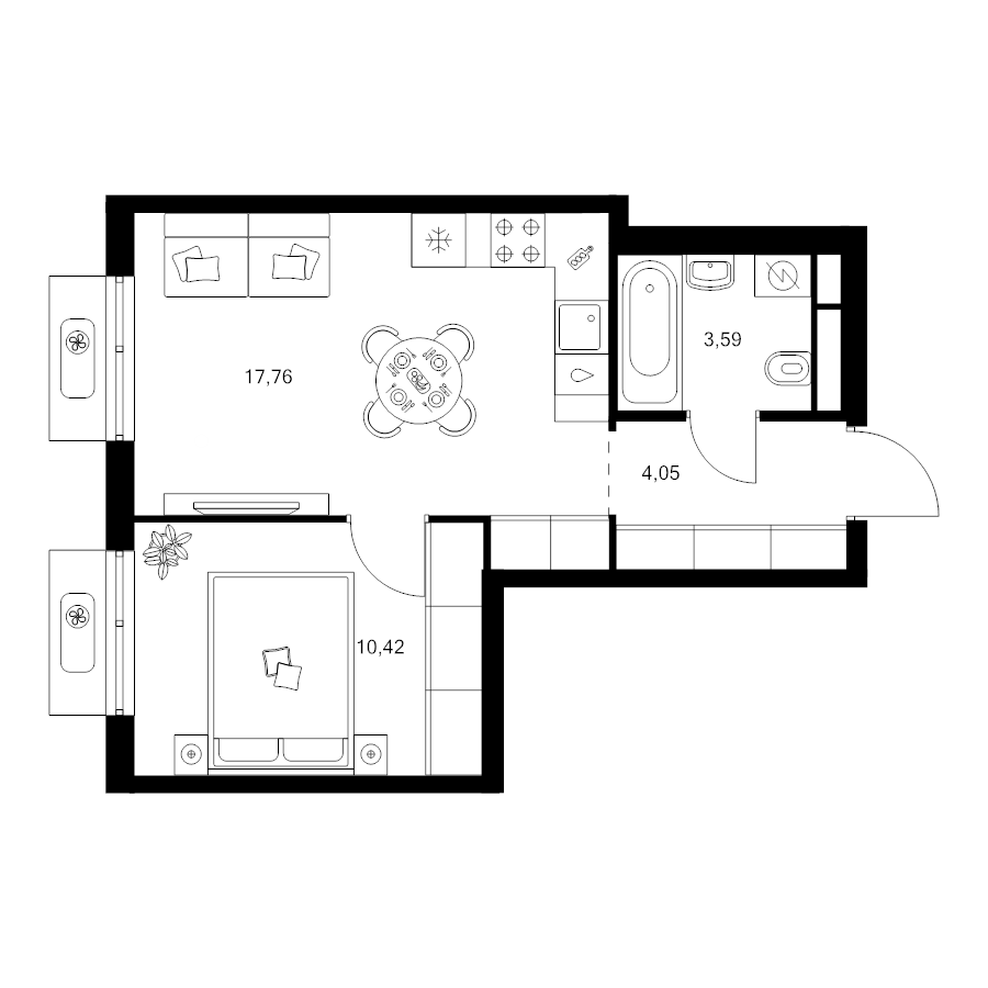 2 ккв (Евро) 35,8 м²
