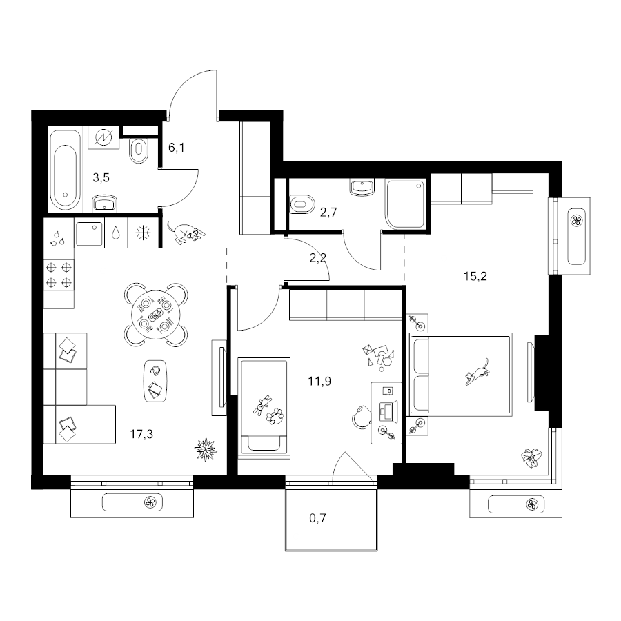 3 ккв (Евро) 59,6 м²