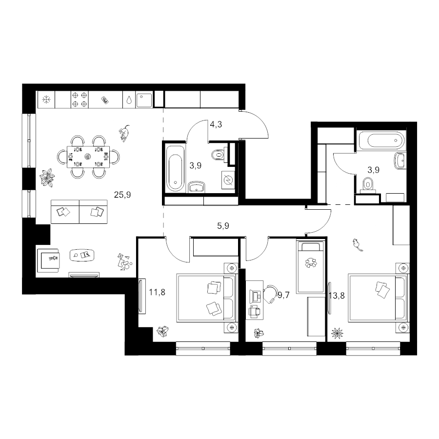 4 ккв (Евро) 82,4 м²