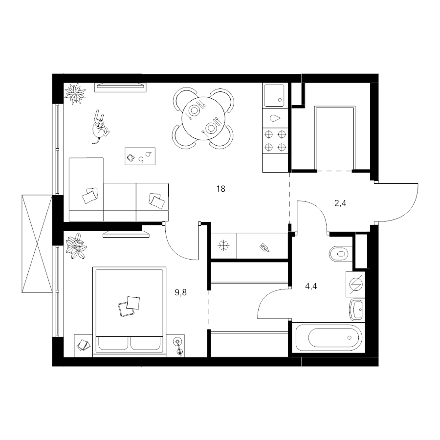2 ккв (Евро) 41,8 м²