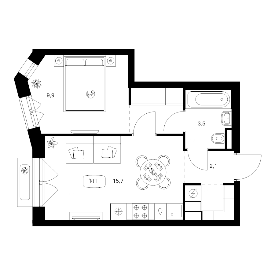 2 ккв (Евро) 36,6 м²