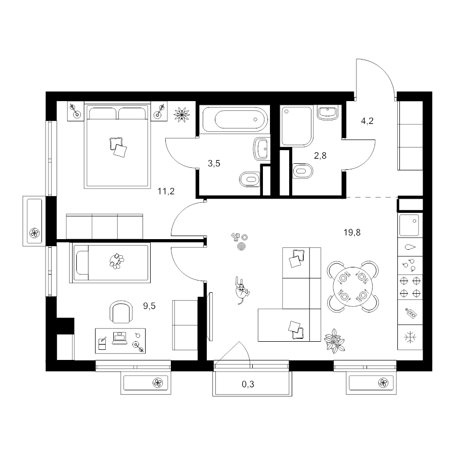 3 ккв (Евро) 51,3 м²