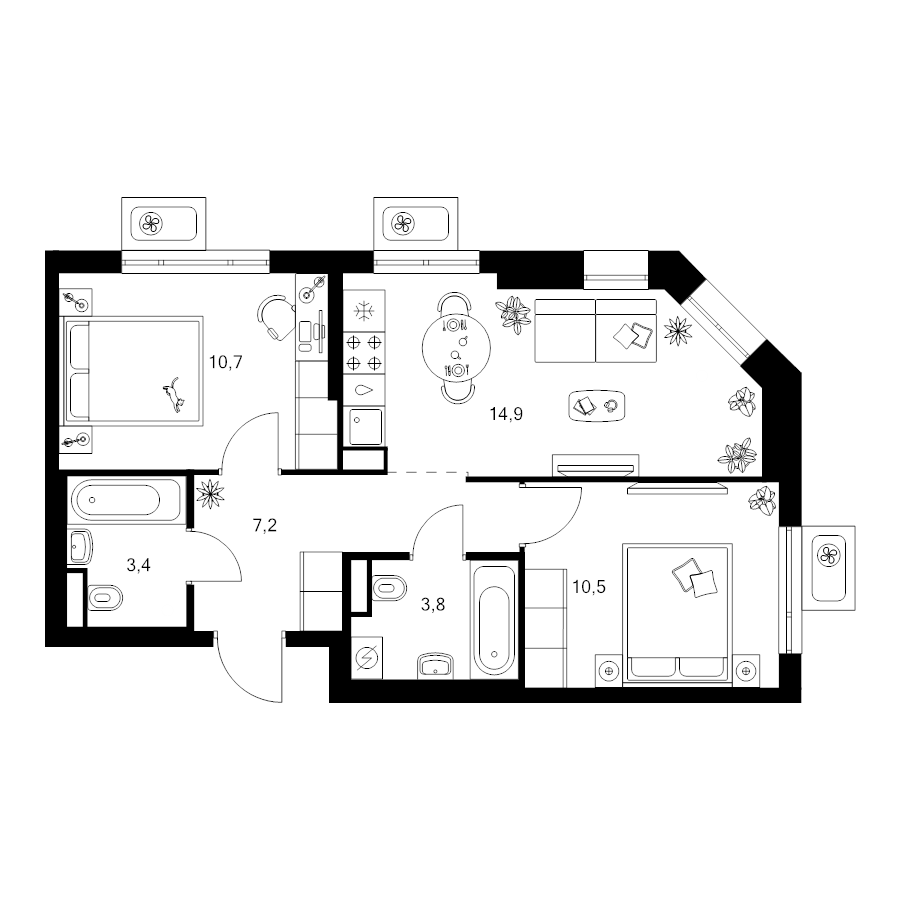 2 ккв 50,5 м²