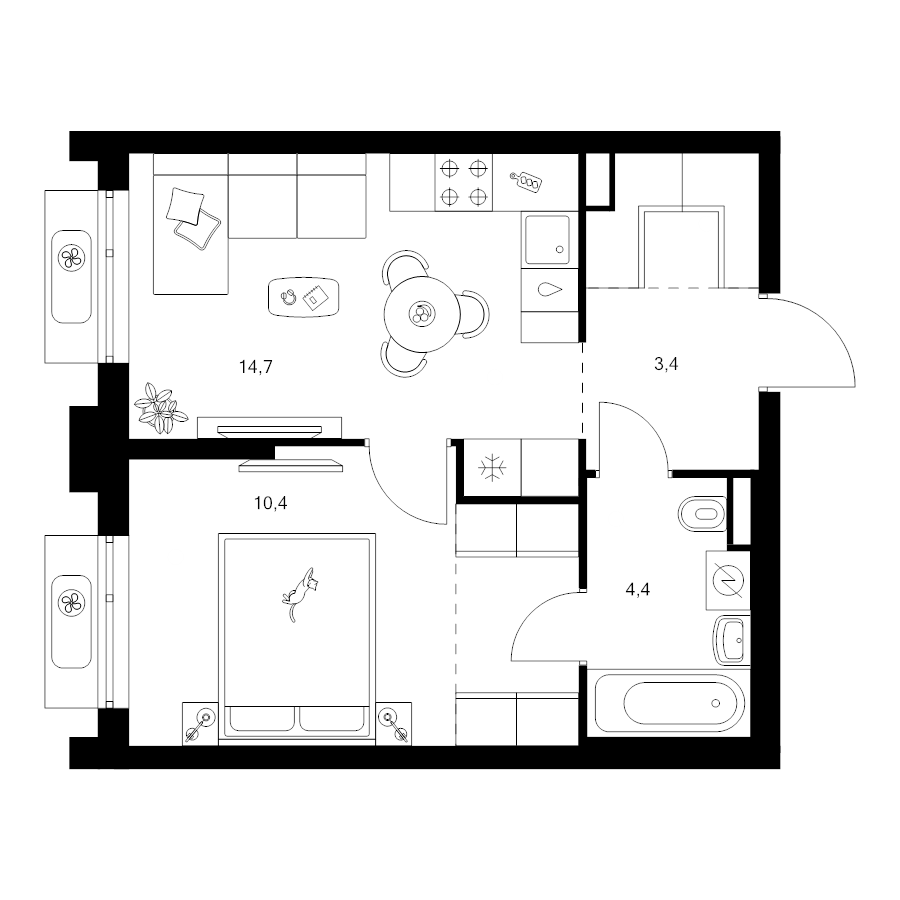 1 ккв 38,4 м²