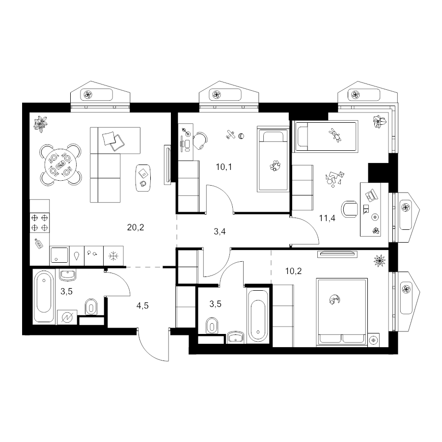 4 ккв (Евро) 69,6 м²