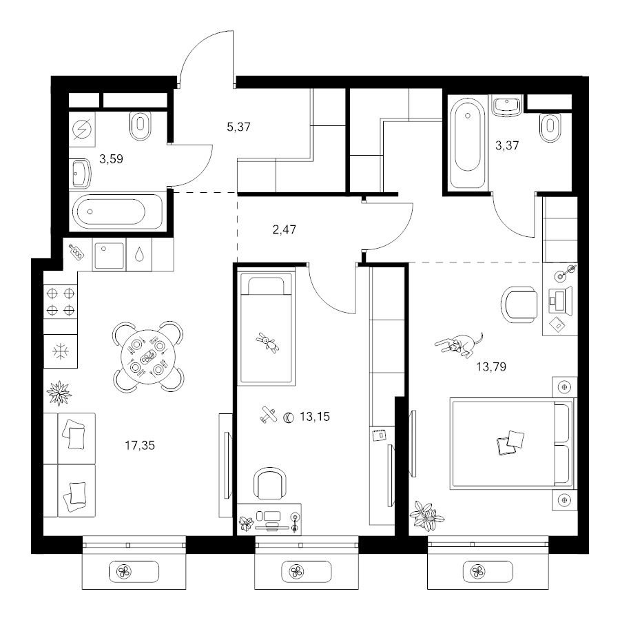 3 ккв (Евро) 66,2 м²