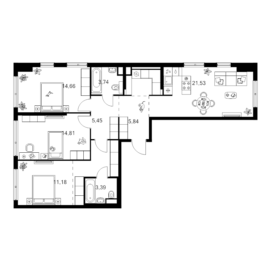 4 ккв (Евро) 91,9 м²