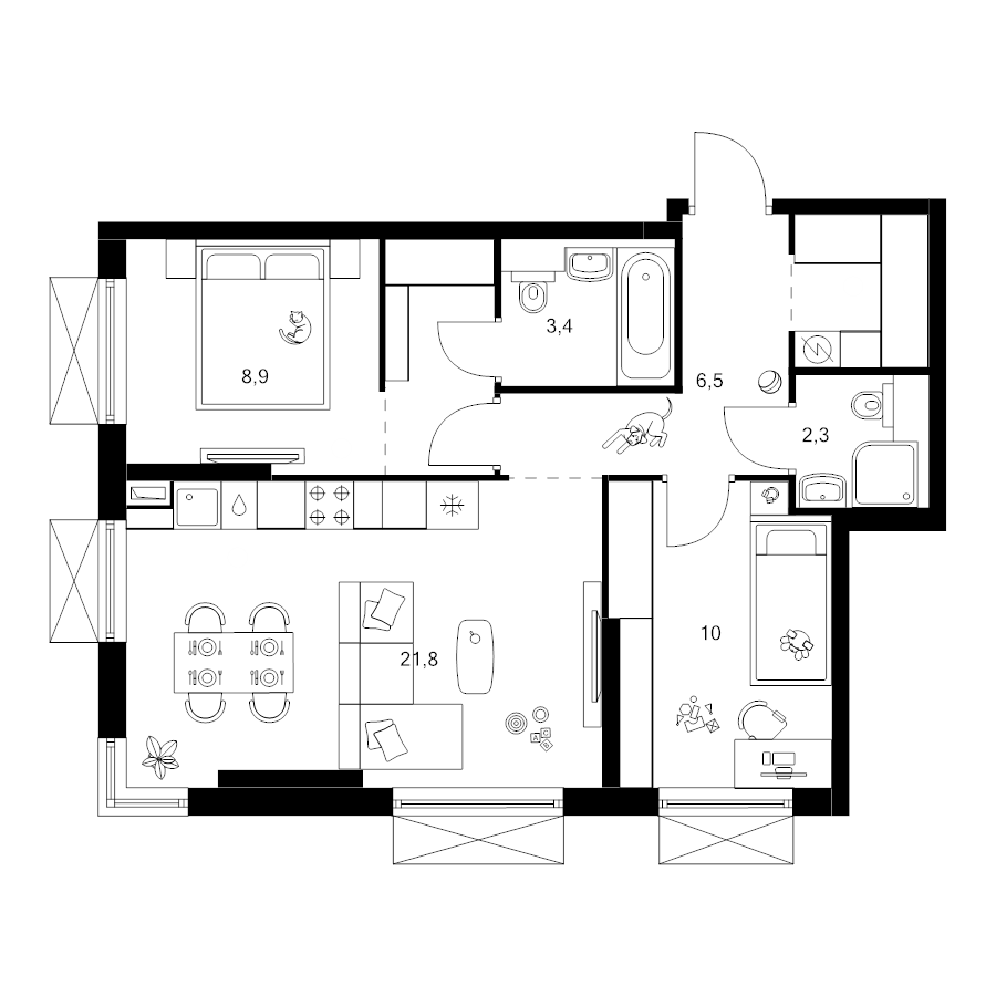 3 ккв (Евро) 59,9 м²