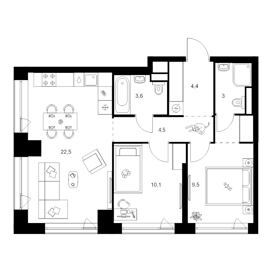 3 ккв (Евро) 59,5 м²