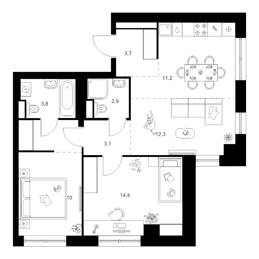 3 ккв (Евро) 65 м²