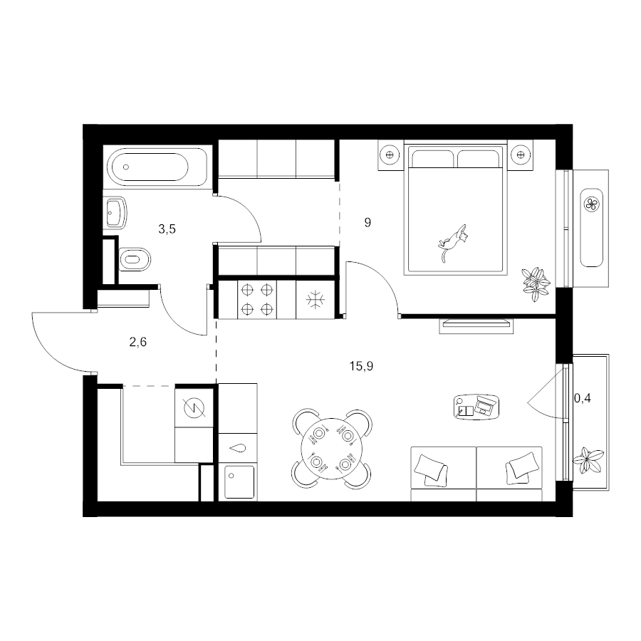 2 ккв (Евро) 38,3 м²