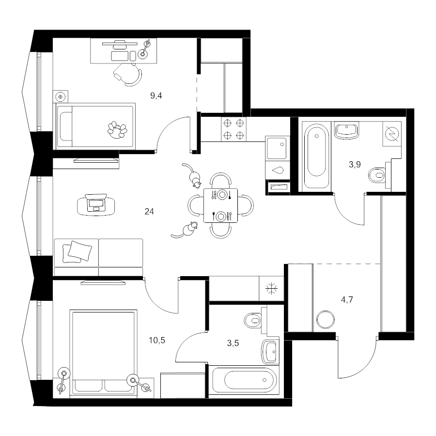 3 ккв (Евро) 57,8 м²