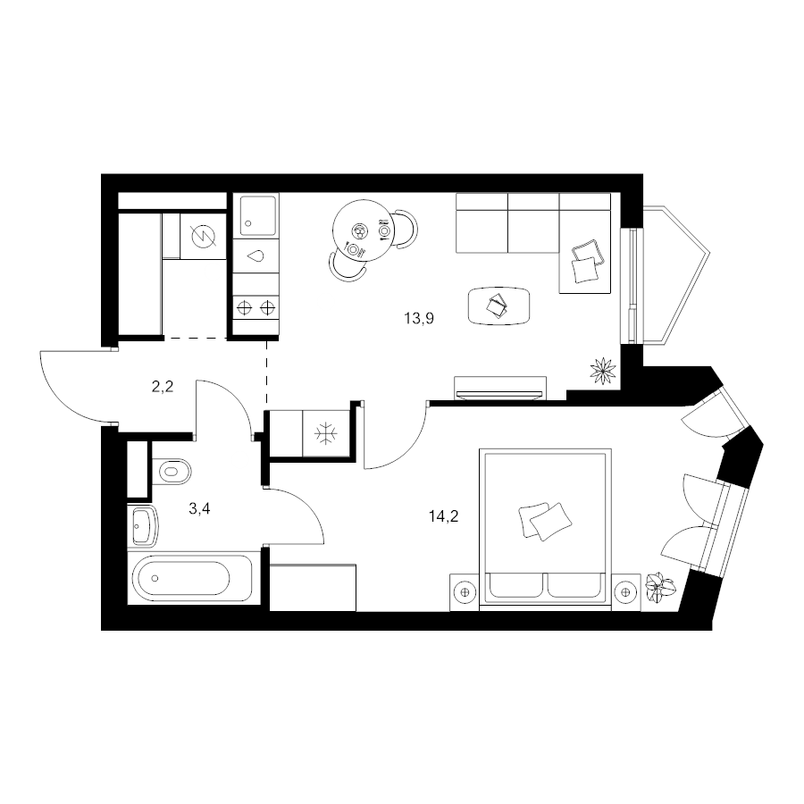 1 ккв 35,9 м²