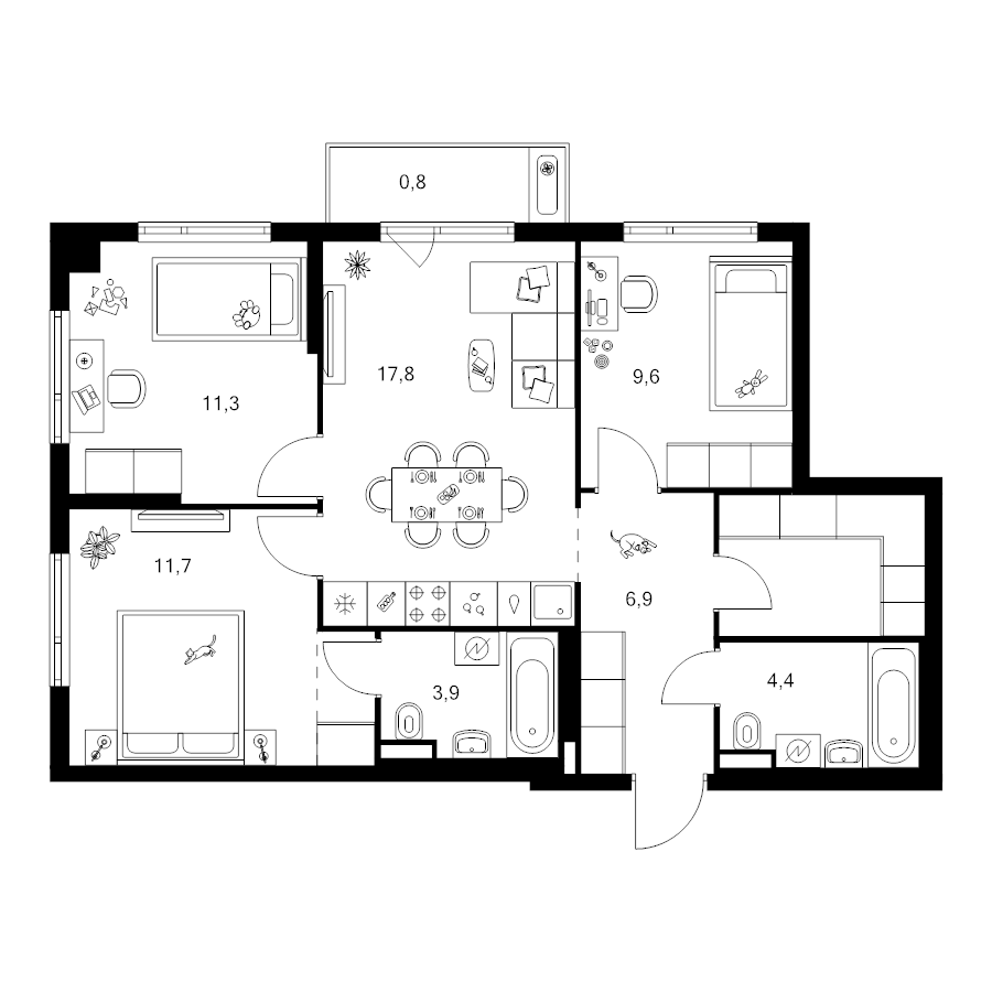 4 ккв (Евро) 73,2 м²