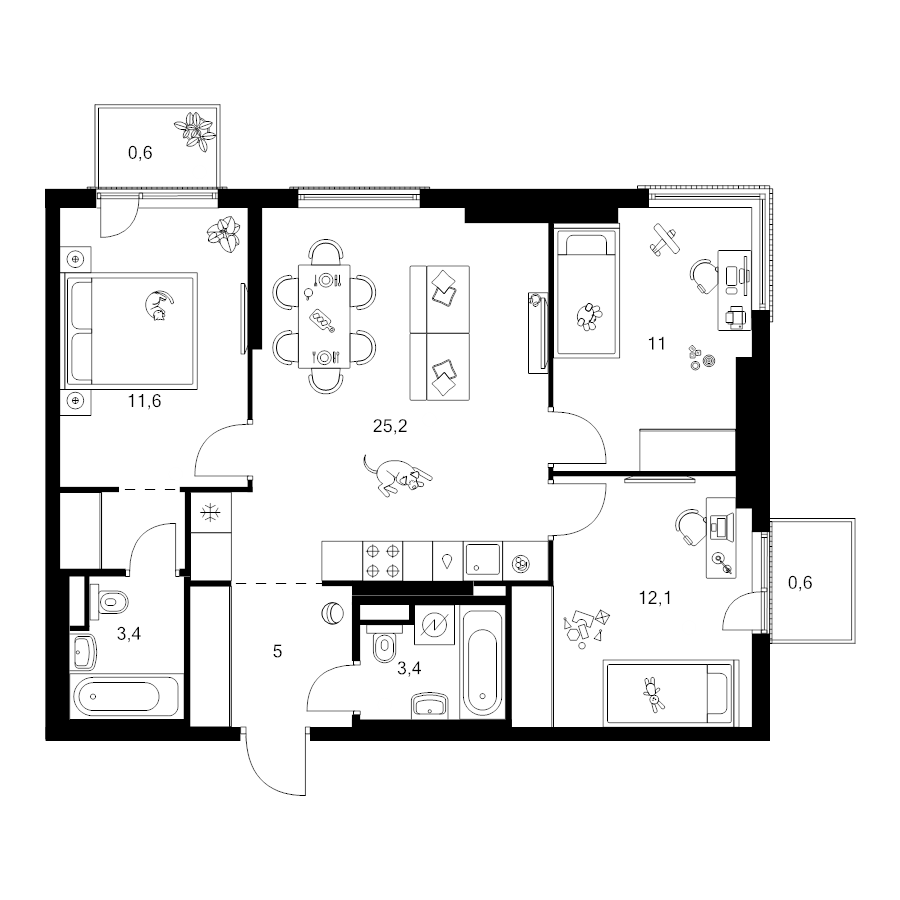 4 ккв (Евро) 75 м²
