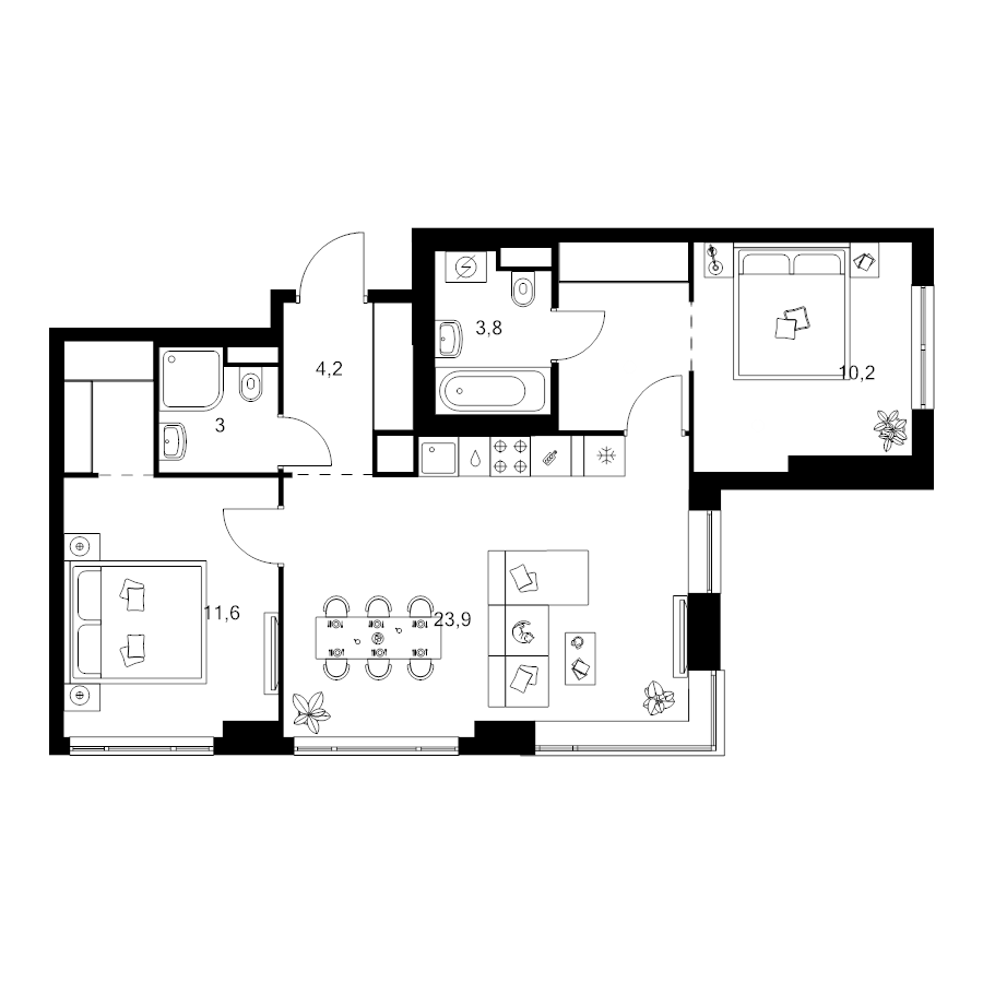 3 ккв (Евро) 64,3 м²