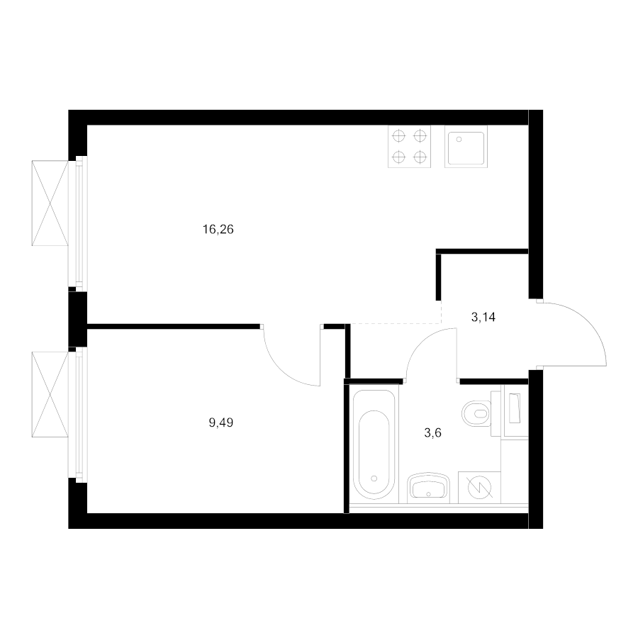 2 ккв (Евро) 31,6 м²