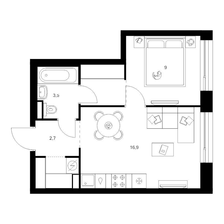 2 ккв (Евро) 37,4 м²