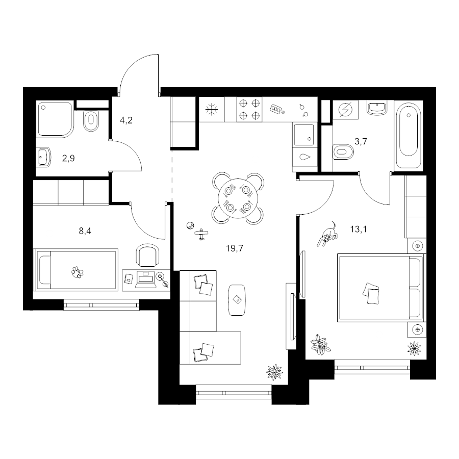 3 ккв (Евро) 52 м²