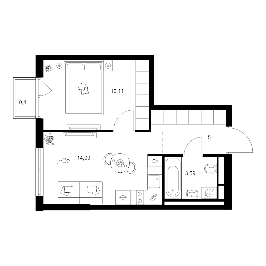 1 ккв 34,5 м²