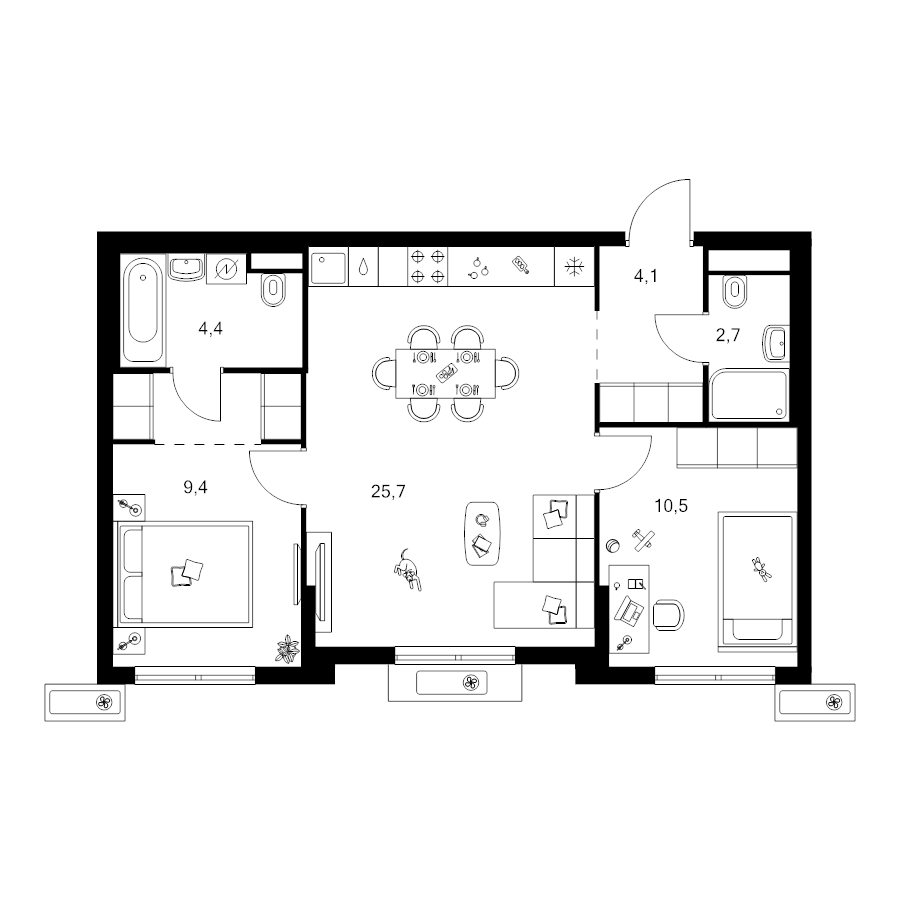 3 ккв (Евро) 59,7 м²