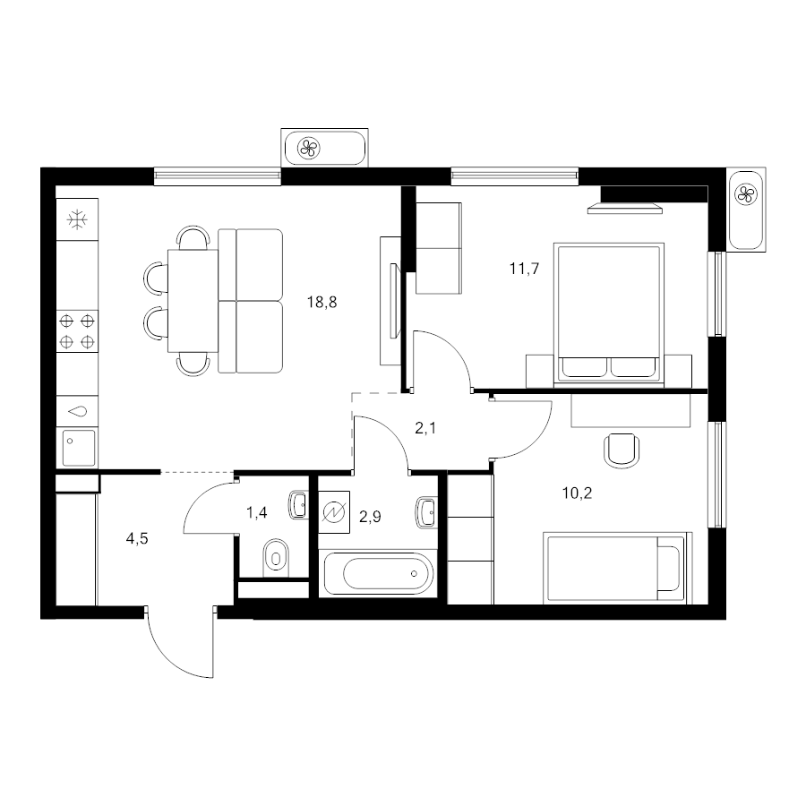 3 ккв (Евро) 51,6 м²