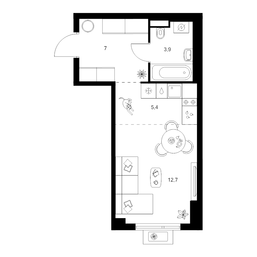 Студия 29 м²