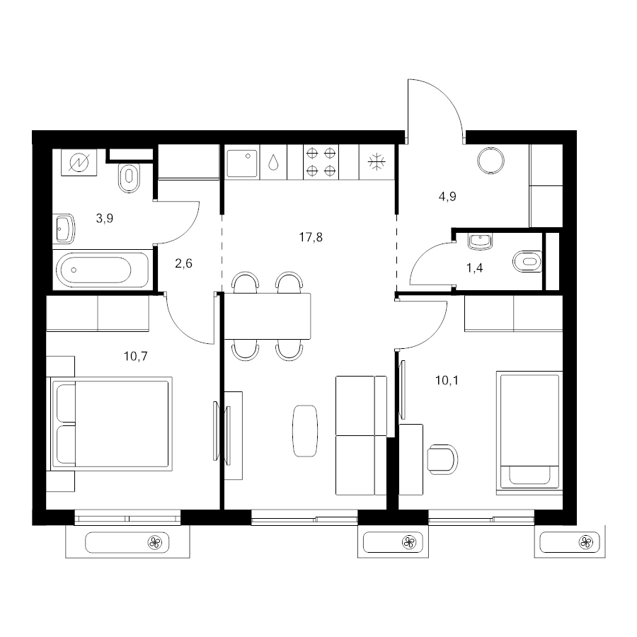 3 ккв (Евро) 51,4 м²