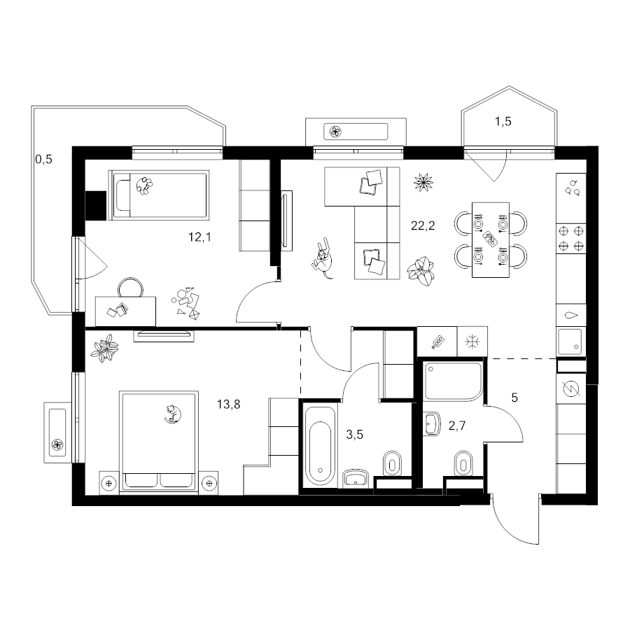 3 ккв (Евро) 64,3 м²