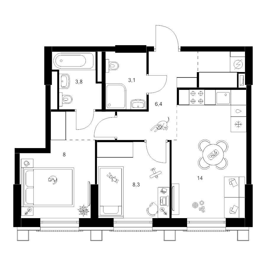 3 ккв (Евро) 48,8 м²