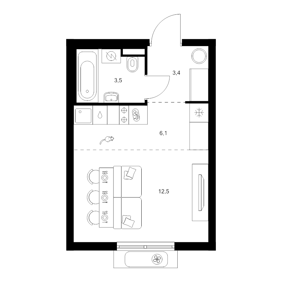 Студия 25,5 м²