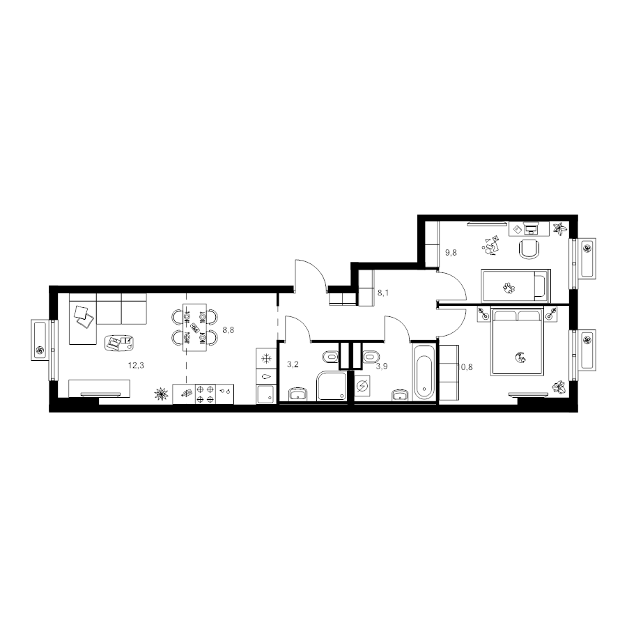 3 ккв (Евро) 56,9 м²
