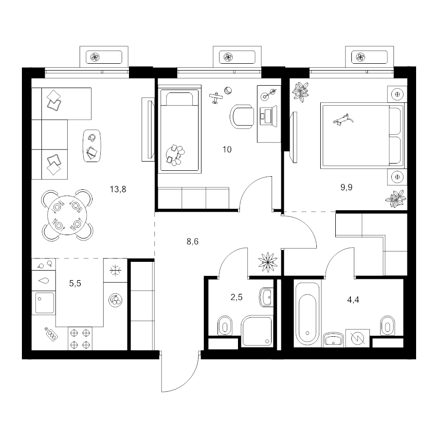3 ккв (Евро) 59,6 м²