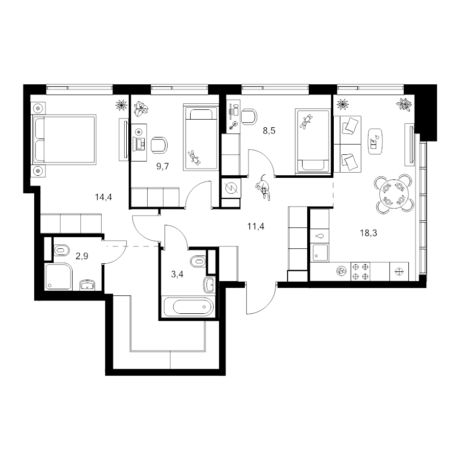 4 ккв (Евро) 77,4 м²
