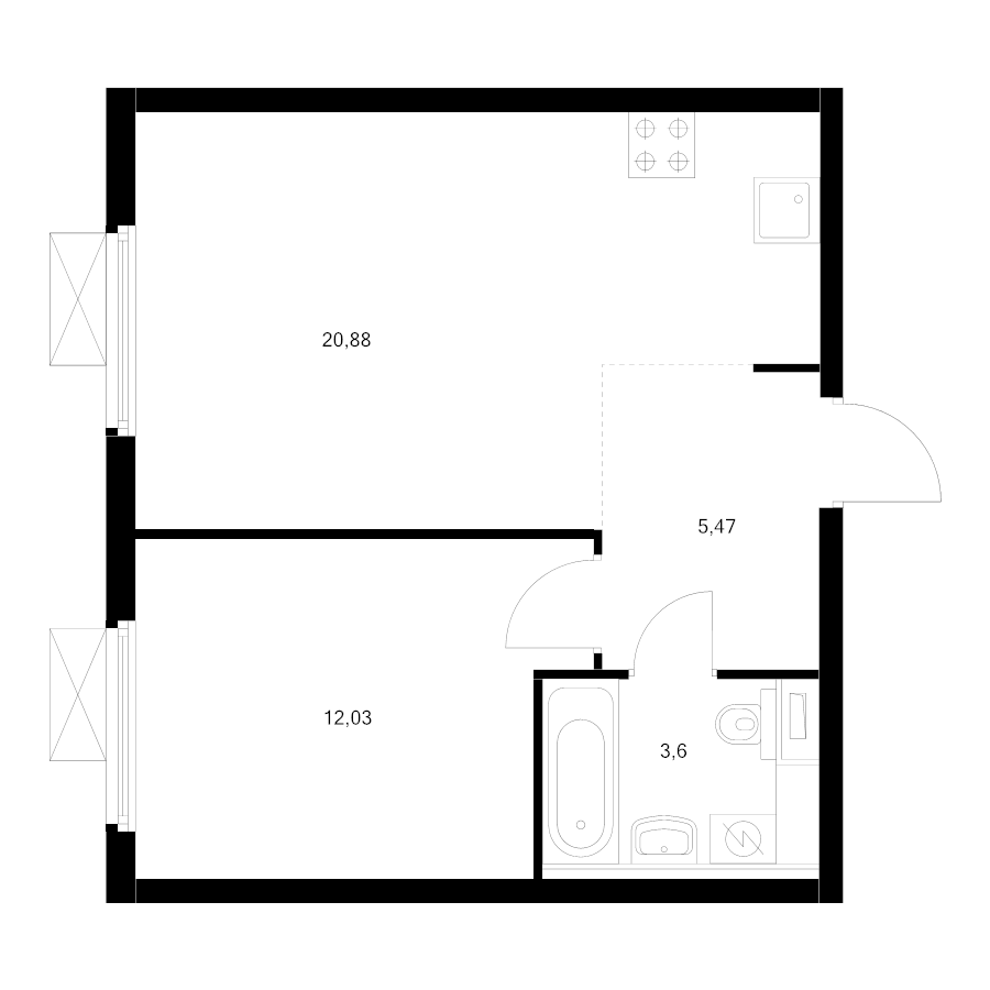 2 ккв (Евро) 41,1 м²