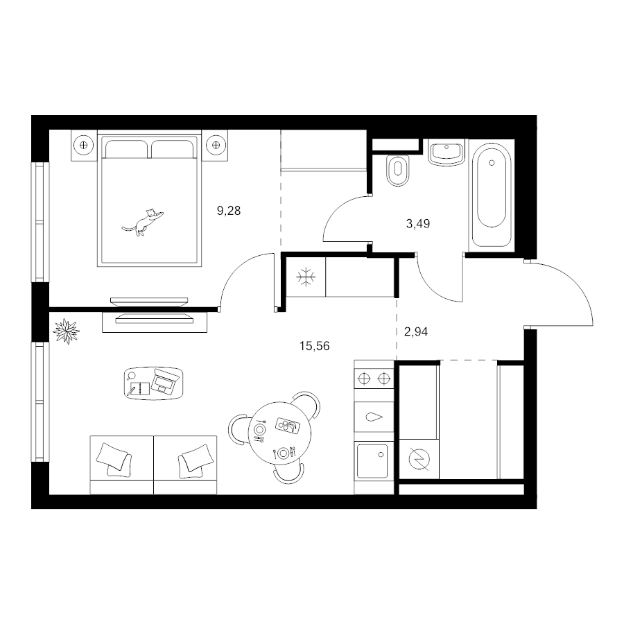 2 ккв (Евро) 36,9 м²