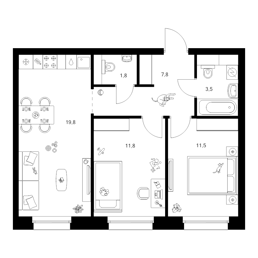 3 ккв (Евро) 56,2 м²